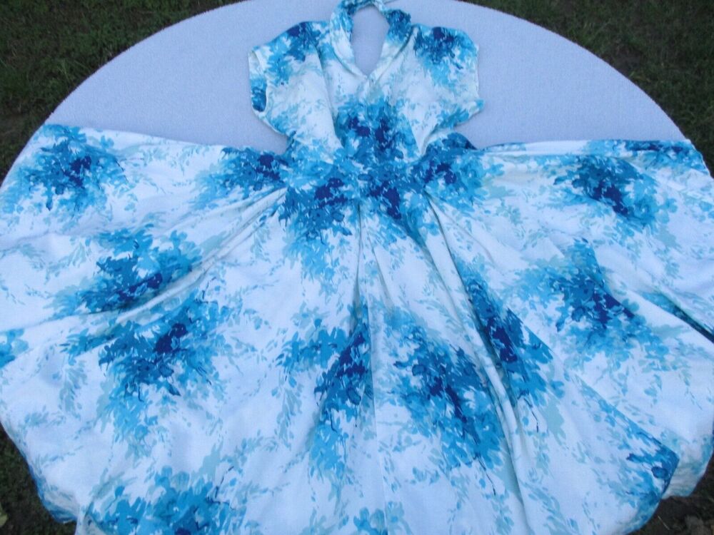 Flared Anabelle Dress Women's 2 Maple White Blue Cotton Vintage Anthropologie - Picture 5 of 16